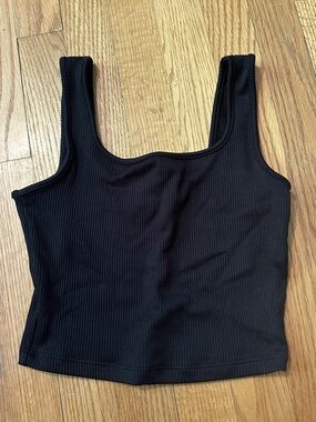 wild fable Black Ribbed Square-Neck Crop Tank - Women